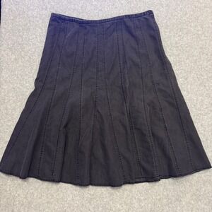Larry Levine Stretch Womens 14 Black Denim Paneled Midi Flare Skirt Side Zip